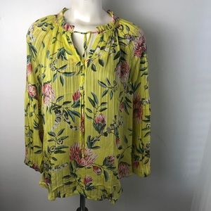 LOFT  Floral Long Sleeve Blouse With Ruffle Neck